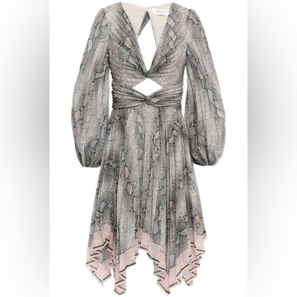 NWT ZIMMERMANN Midi Dress Wedding Cutout Pleated Silk Long Puff Sleeve Size 0 4‎ - Picture 6 of 17
